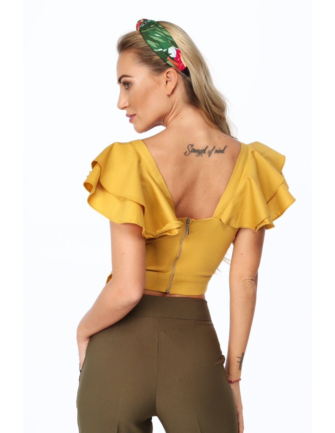 Mustard blouse with ruffles on the shoulders 97300 - Online store - Boutique